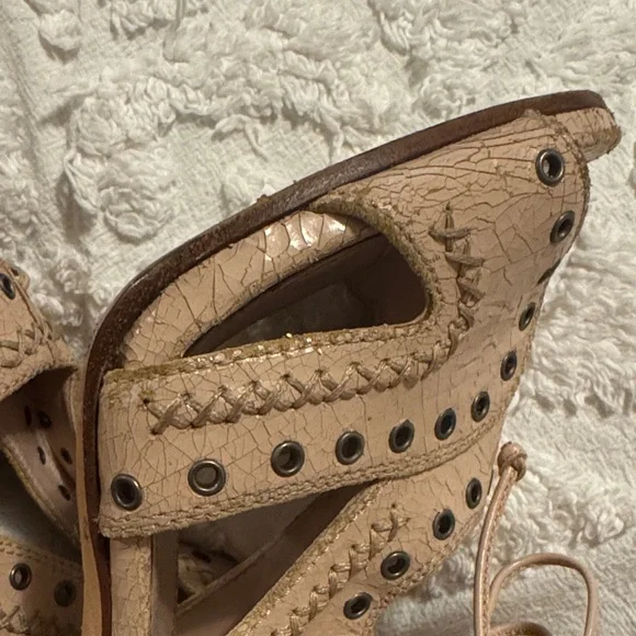 Miu Miu Tan/Pink Distressed Cutout Heels - Picture 9 of 14
